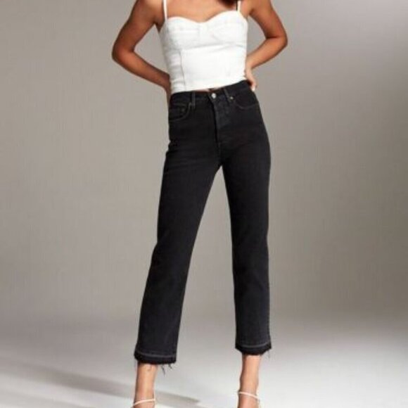 Denim Forum Denim - Denim Forum The Arlo High Rise Straight Cropped Raw Hem Denim Jeans Size 25